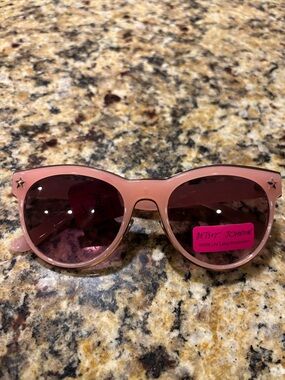Betsey Johnson Pink Round Frame Sunglasses with Star Accents